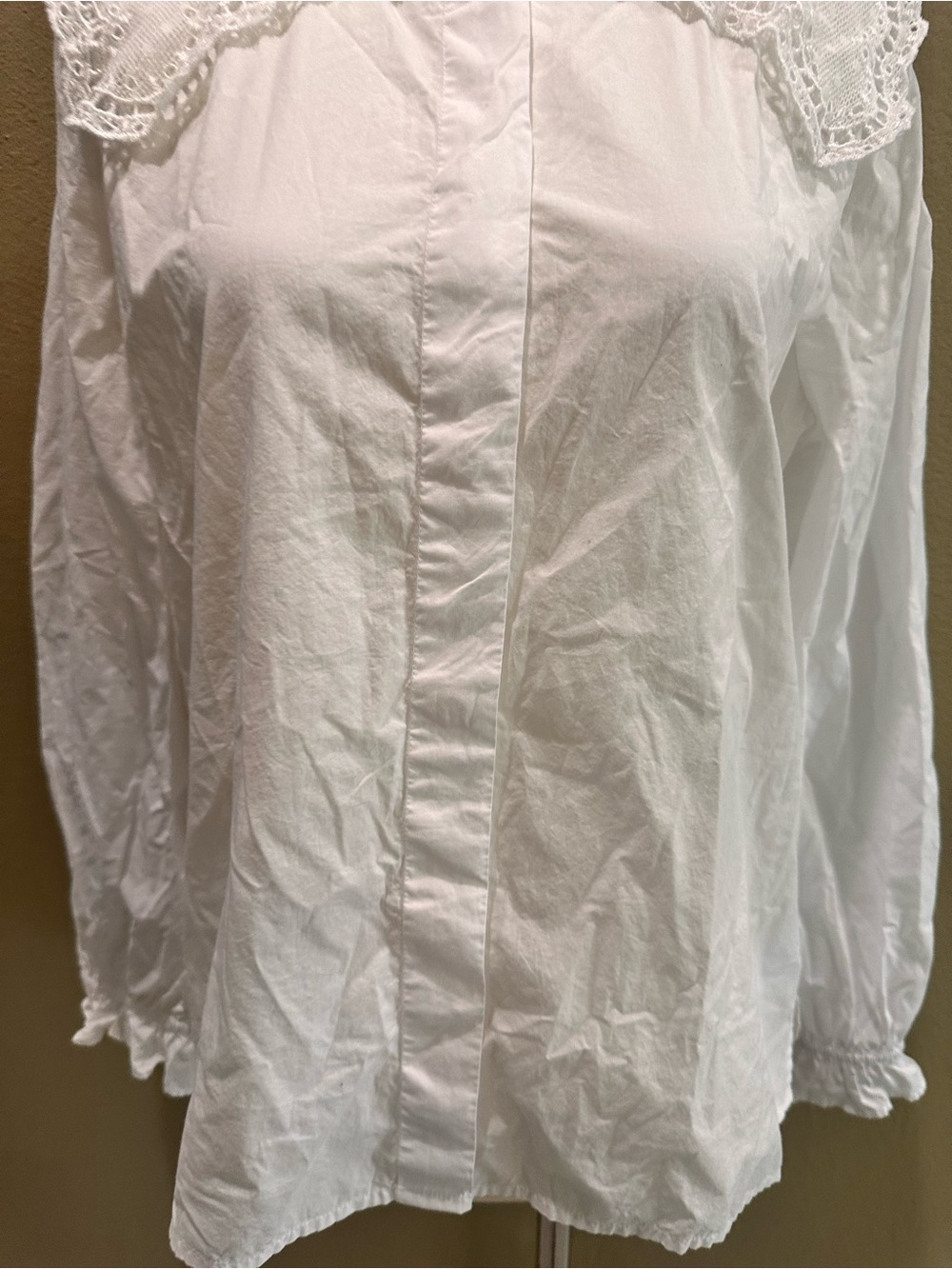 J. Crew Women’s Lace White Eyelet Collar Poplin Long-Sleeve Shirt Small - Picture 5 of 11